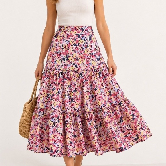 Rue Stiic Dresses & Skirts - Rue Stiic Design Australia Floral Tiered Maxi Skirt XS / S Pink Yellow Boho‎